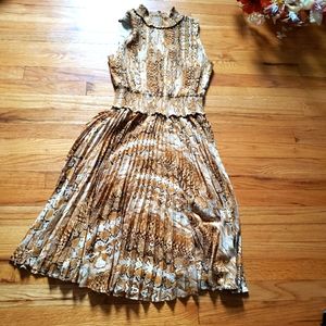 Nanette Lepore Rust Touch Of Black Snake Print Pleated Dress 10 sleeveless